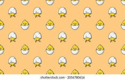 seamless pattern vector illustration design of chicks in egg shells
