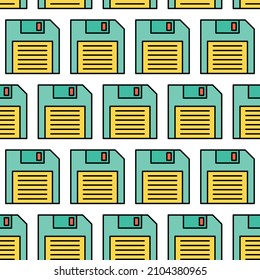 Seamless pattern. Vector illustration with diskette. Outline icon