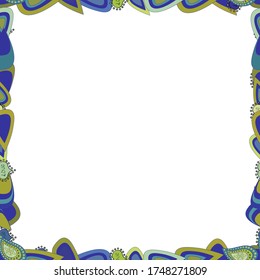 Seamless pattern. Vector illustration. Doodle frame. Illustration in blue, white and yellow colors.
