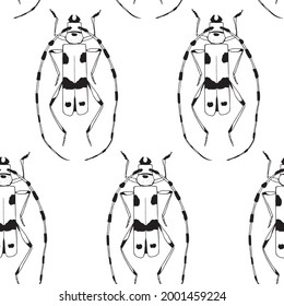 Seamless pattern. Vector illustration. Drawing of bugs. 