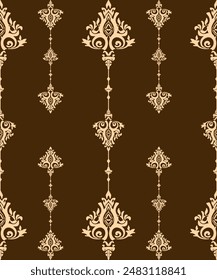 Seamless Pattern Vector Illustration with Elegant Damask Floral Ornament in Brown and Beige Tones
