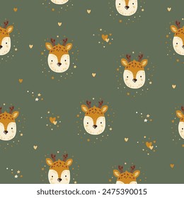 Seamless pattern. Vector illustration with forest animals. Deer. Baby animals. Large set for clipart. Set of animals in cartoon style on a white background.