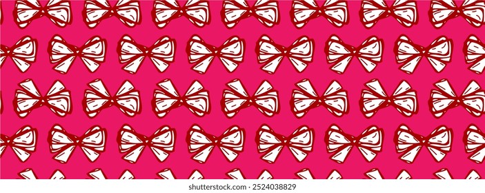 seamless pattern vector illustration with gift, heart, pink bows, ribbons and colorful confetti. Wrapping paper design gift boxes. Textile and print design ribbon
