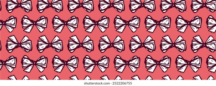 seamless pattern vector illustration with gifts, hearts, pink bows and ribbons and colorful confetti. Wrapping paper design into gift boxes. Textile and print design ribbon
