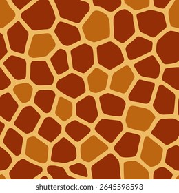 A seamless pattern vector illustration of a giraffe skin texture featuring organic, irregular spots in warm brown and golden tones. Ideal for animal-themed designs, safari decor, and textiles 