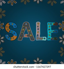 Seamless pattern. Vector illustration. Great for social media. Hand drawn fashion illustration with elements on blue, green and gray colors. Giveaway poster, card.