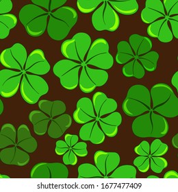 seamless pattern, vector illustration, green clover pattern, wallpaper and fabric ornament, wrapping paper, background for design