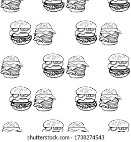 Seamless pattern vector illustration a hamburgers outline on white background