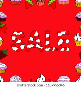 Seamless pattern. Vector illustration. Hand drawn Sale lettering sign. Red, white and black letters: SALE, Hand sketched Sale lettering typography. Badge, icon, banner, tag.