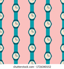 Seamless pattern vector illustration of hand watch. Retro vintage watch style. Flat design.