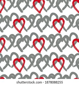 Seamless pattern vector illustration with hand drawn hearts.