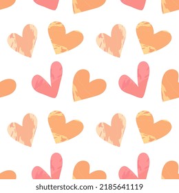 Seamless pattern vector illustration with hand drawn hearts beige and pink