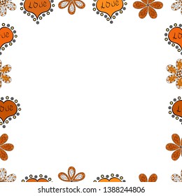 Seamless pattern. Vector illustration. Hand-drawn doodle frames.Illustration in black, white and orange colors.