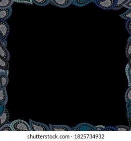 Seamless pattern. Vector illustration. Hand-drawn doodle frames.Illustration in black, blue and gray colors.