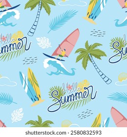 Seamless pattern vector illustration of hello summer theme