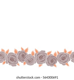 Seamless pattern. Vector illustration. Horizontal bouquets of neutral and orange roses with copy space (place for your text).