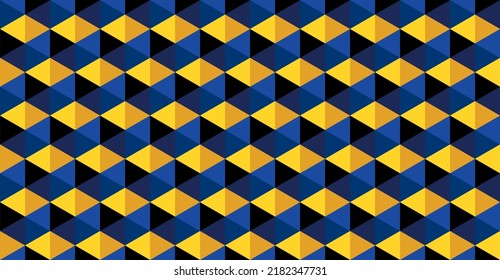 Seamless pattern Vector Illustration of isometric cube. Abstract colorful Background. Vector Illustration 3d cube pattern background texture. Blue Yellow. Geometric graphic pattern. Triangle, Hexagon