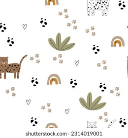 
Seamless pattern. Vector illustration. Leopards. Safari animals. Textiles, wallpaper, wrapping paper, baby clothes.