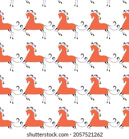 Seamless pattern. Vector illustration with national Russian Mezen painting. Doodle drawing.