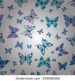 Seamless pattern. Vector illustration. Illustration on violet, blue and white colors. Plaid butterfly for textile print. Scribble, sketch, doodle.