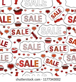 Seamless pattern. Vector illustration. Picture in white, red and black colors. Colorful design. Lettering. Giveaway Banner Card with Lettering.