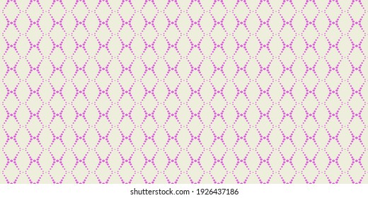 Seamless pattern vector illustration. Pink, dotted parallelogram tile images. Diamond shapes with light beige background texture. Graphic pattern for fabric, textile, wallpaper, packaging.