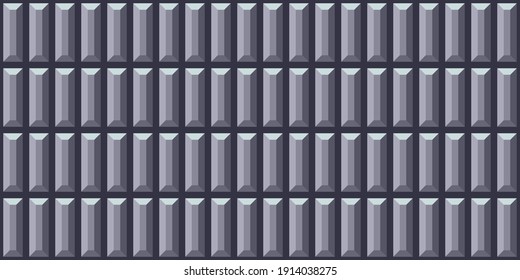 Seamless pattern vector illustration. Rectangular bricks with dark gray background. Bluish gray colored tile images. For textile and decoration. Graphic design texture. Geometric 3d shapes.