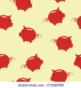 Seamless pattern vector illustration of red piggy banks isolated on yellow background texture wallpaper, wall. The layout is editable, can be used for web page backgrounds wrapping paper pattern fills