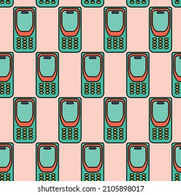 Seamless pattern. Vector illustration with retro phone. Outline drawing. 