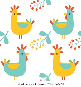 Seamless pattern: vector illustration of retro colored birds