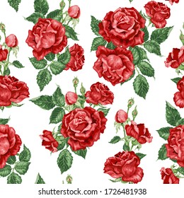 Seamless pattern vector illustration with rose flowers in romantic village vintage style