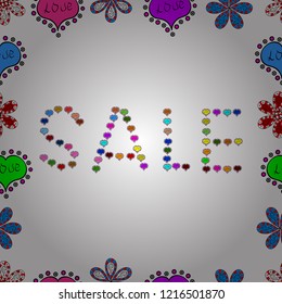 Seamless pattern. Vector illustration. Sale lettering in white, black, blue colors. Gift certificate, voucher, coupon template with watercolor paint textured watermelon on trendy striped backgflower.