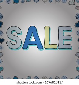 Seamless pattern. Vector illustration. Sale sign design in classic style. Lettering. Picture in neutral, blue and white colors.