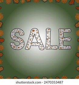 Seamless pattern. Vector illustration. Sale banner template design, Mega sale special offer. Picture in green, neutral and gray colors. End of season special offer banner. Lettering.