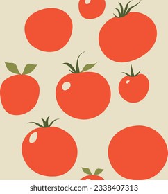 Seamless pattern, vector illustration of simple tomatoes in a fun and cute geometrical flat design style