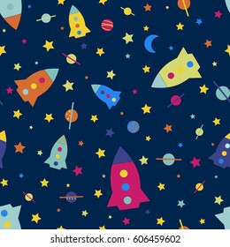 Seamless pattern vector illustration of space rockets  
