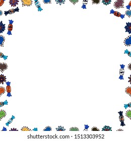 Seamless pattern. Vector illustration. Square frames doodles. Illustration in black, white and blue colors.