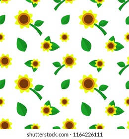Seamless pattern. Vector illustration. A pattern of sunflowers and leaves.