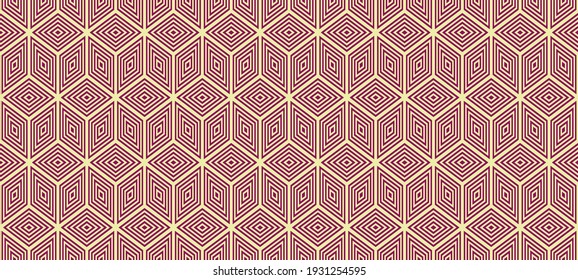 Ilustración vectorial de patrón sin inconvenientes. Imágenes rectangulares de color rojo enlosado. Formas paralelogramo, fondo beige. Textura hexagonal sesgada. Patrón gráfico para tela, textil, papel pintado, embalaje, regalo.