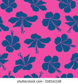 Seamless pattern Vector illustration. Seamless tropical flower, blue and pink hibiscus pattern.