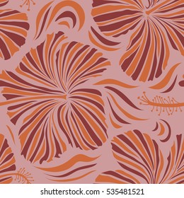 Seamless pattern Vector illustration. Seamless tropical flower, orange, red and neutral hibiscus pattern.