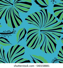 Seamless pattern Vector illustration. Seamless tropical flower, green and black hibiscus pattern.