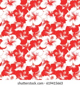 Seamless pattern Vector illustration. Seamless tropical flower, white, red and orange hibiscus pattern.