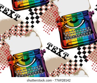 Seamless pattern. Vector illustration of vintage TYPEWRITER
