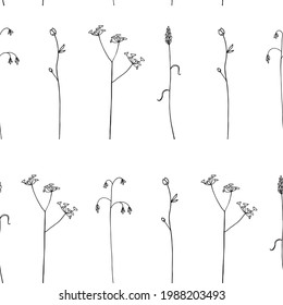 Patrón sin foco. Ilustración vectorial con flores silvestres. Esbozo de Doodle. 