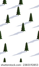 Seamless pattern. Vector illustration: Winter mountains landscape with pines, hills and spruce.