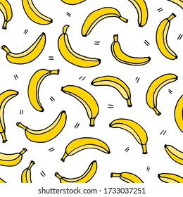 Seamless pattern. Vector illustration. Yellow bananas on white background.