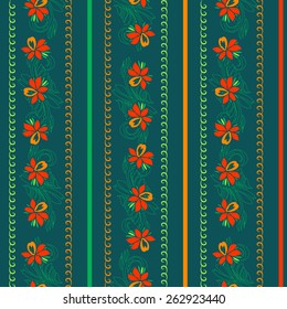 Seamless pattern. 	  Vector illustration.Composition of the carpal elements of painting. The leaf whorl ,flower in combination.Template for fabric, wrapping paper. 5 spot colors.Part of a set.