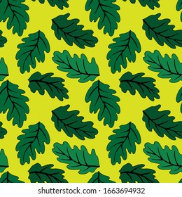 seamless pattern, vector illustrations, acorn leaves in bright colors, wallpaper ornament, wrapping paper