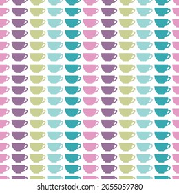 Seamless pattern with vector illustrations of cups and mugs. Isolated on white background. Illustration for restaurant menu, wrapping paper, post cards, advertising, packaging.